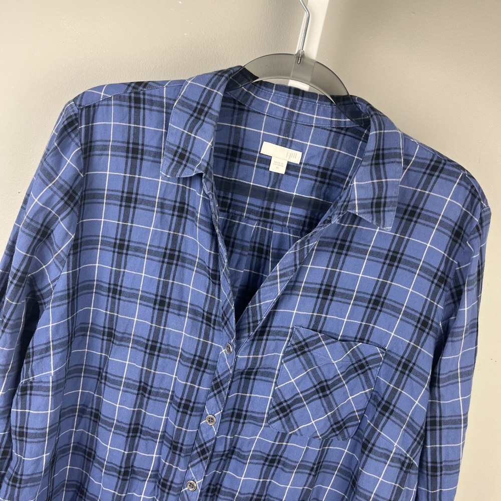 J. Jill Button Up Shirt Womens XL Blue Plaid Tunic Classic Long Sleeve